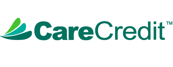 CareCredit logo with teal text and green swoosh icon on white background