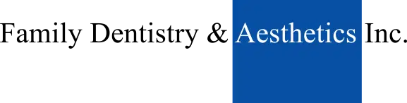 Family Dentistry & Aesthetics Inc. logo with blue accent box on white background