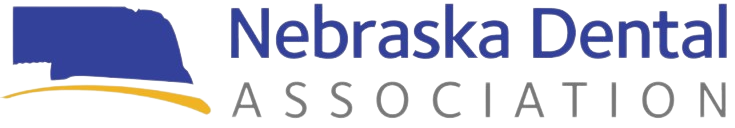 Nebraska Dental Association logo with blue state shape and orange curved accent line.